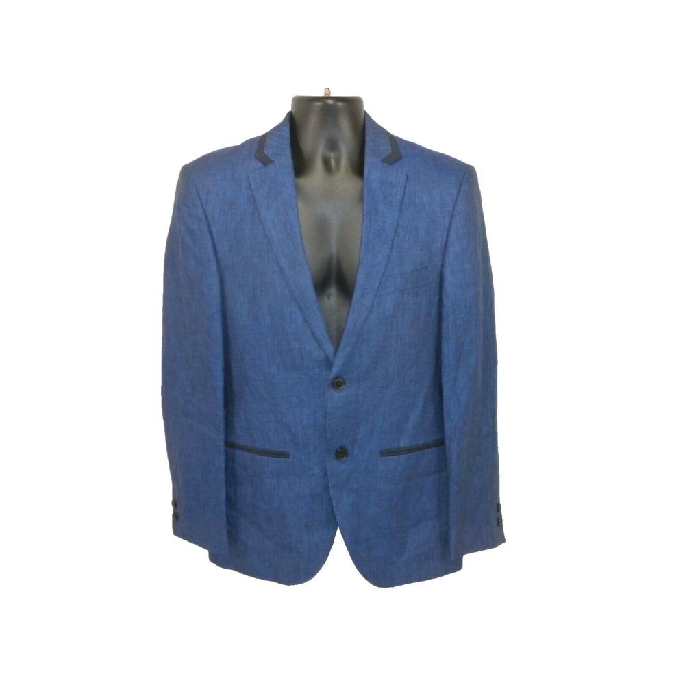 Savile‎ Row Sport Coat 36R Blue Linen 2 Button Dual Vent Lined Blazer Jacket